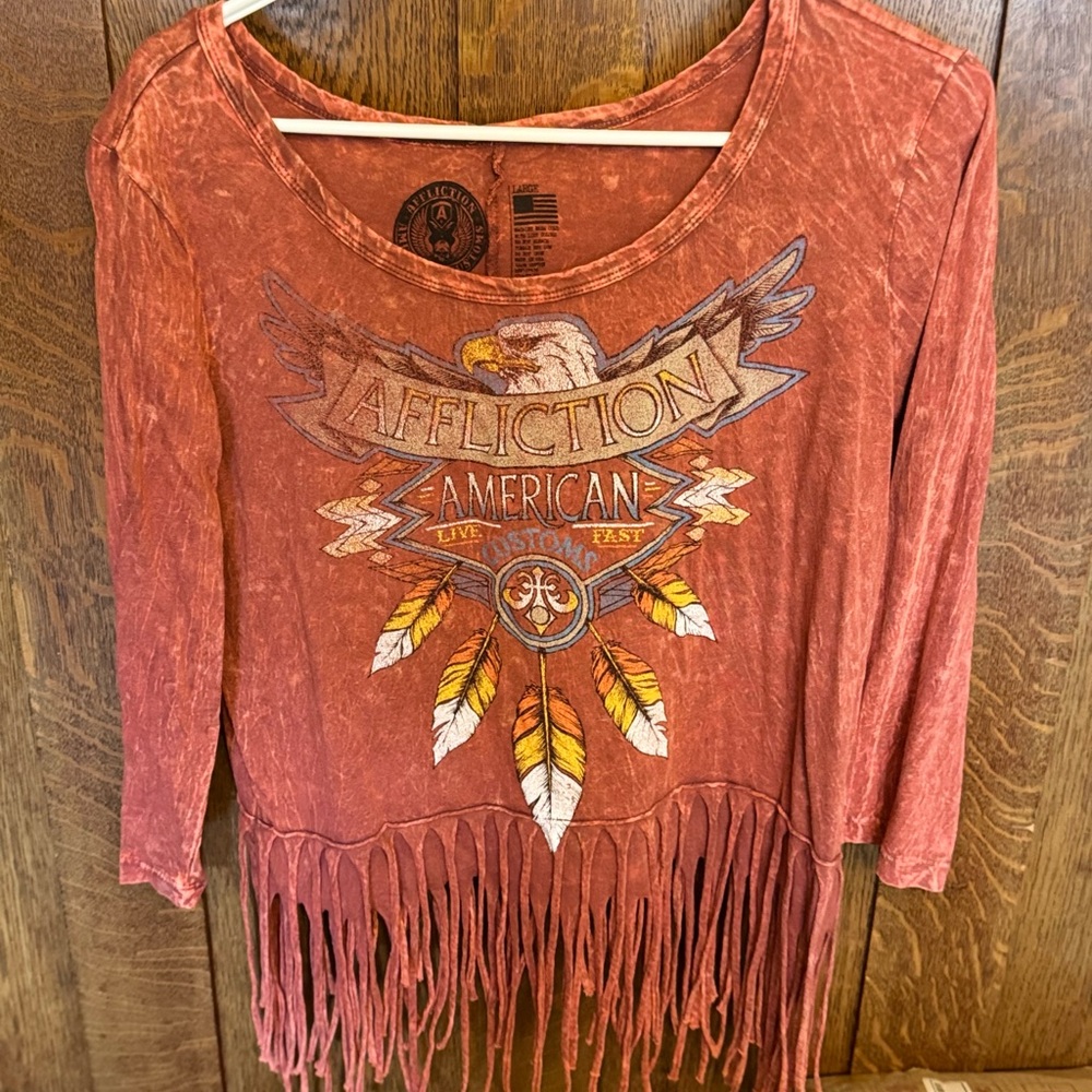 Affliction Red Fringe Top